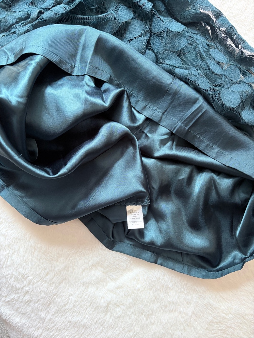 Garnet Hill Teal Lace Midi Dress with Tie Neck - Picture 9 of 10